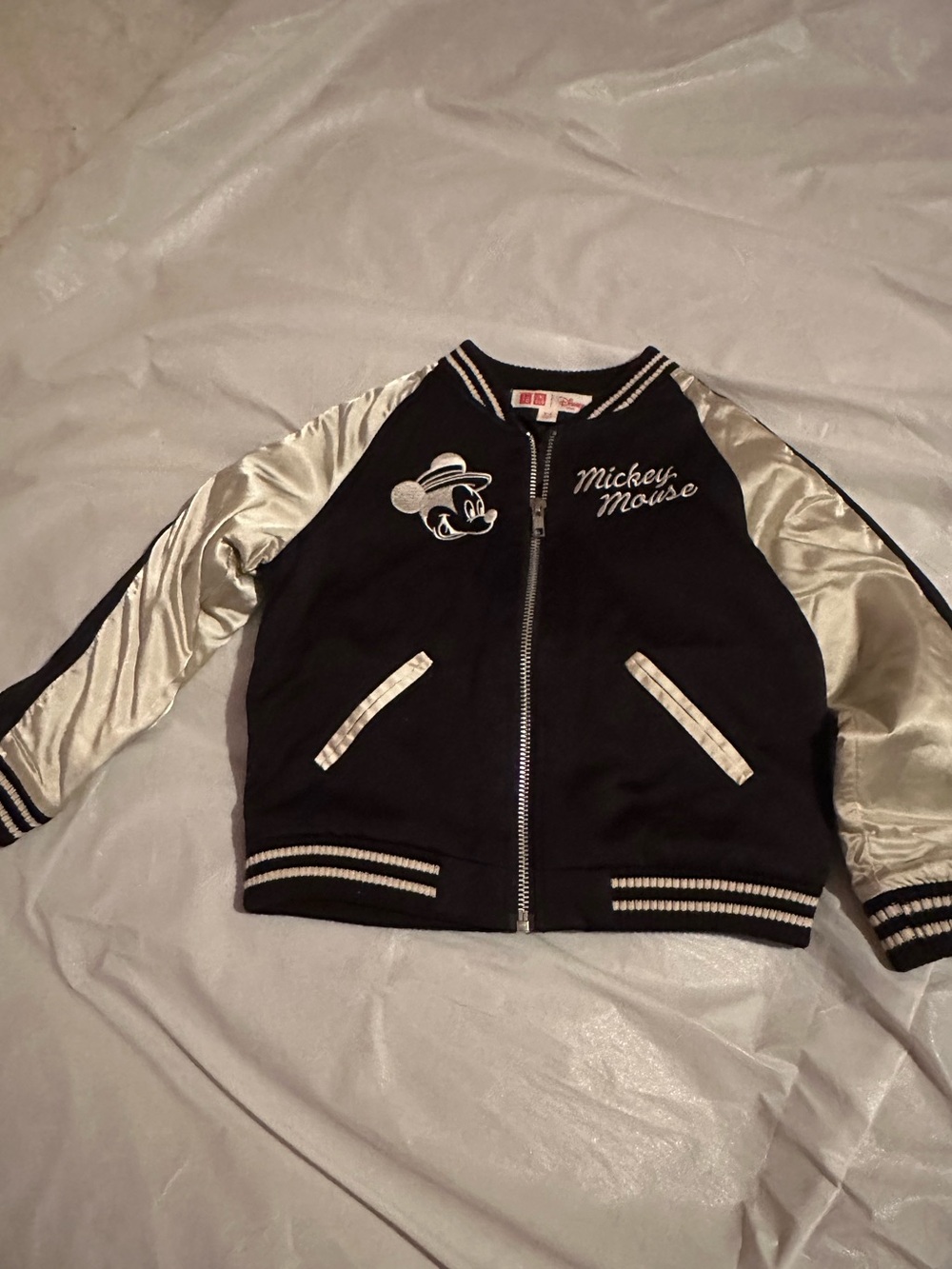 Disney toddlers Mickey Mouse Black and cream silky Bomber Jacket NWOT